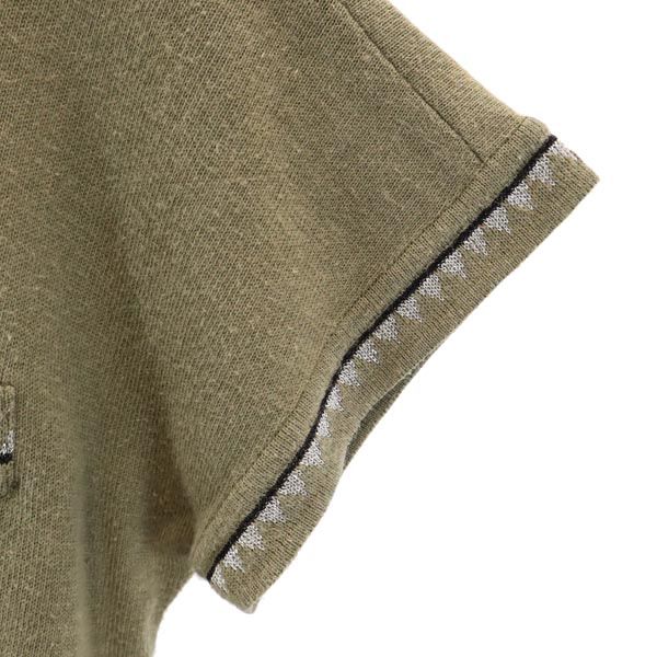 LANCEL ランセル リネンブレンド 半袖 ニット ポロシャツ M カーキ系 レディース