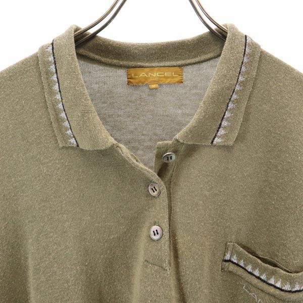 LANCEL ランセル リネンブレンド 半袖 ニット ポロシャツ M カーキ系 レディース