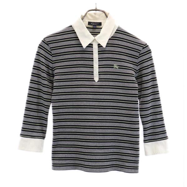 BURBERRY バーバリー 三陽商会 ボーダー柄 7分袖 ポロシャツ 160A 黒×白×黄 キッズ