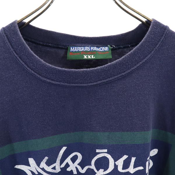 MARQUIS RAMONE 90s オールド USA製 半袖 Tシャツ XXL ネイビー系 ビッグサイズ メンズ