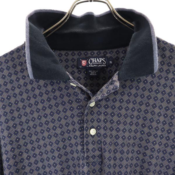 チャップスラルフローレン 総柄 ゴルフ 半袖 ポロシャツ XL ネイビー系 CHAPS RALPH LAUREN メンズ