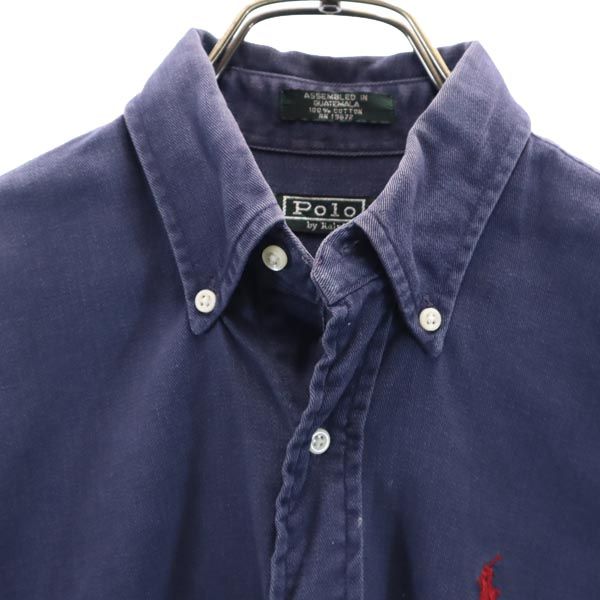 POLO RALPH LAUREN ポロラルフローレン 80s 緑タグ ボーイズ規格 ヴィンテージ 長袖 ボタンダウンシャツ L ネイビー メンズ
