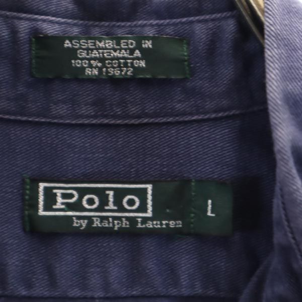 POLO RALPH LAUREN ポロラルフローレン 80s 緑タグ ボーイズ規格 ヴィンテージ 長袖 ボタンダウンシャツ L ネイビー メンズ