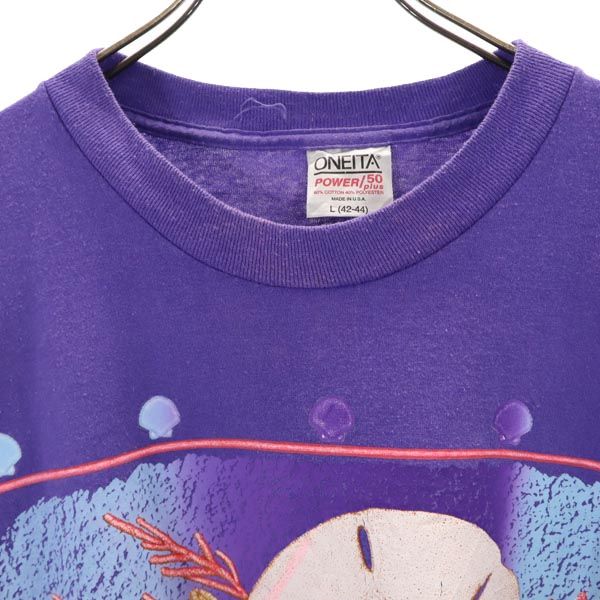 ONEITA オニータ 90s オールド USA製 半袖 Tシャツ L42-44 パープル系 メンズ