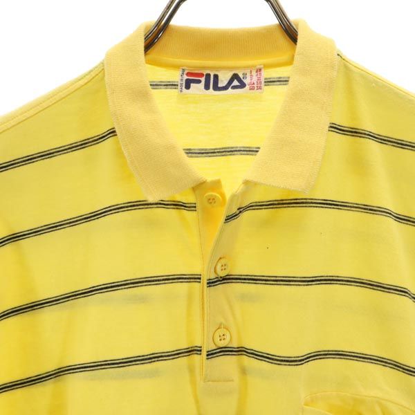 FILA フィラ 90s オールド イタリア製 ボーダー柄 半袖 ポロシャツ 48 イエロー系 メンズ