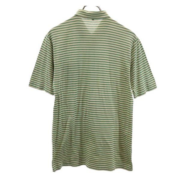 ダックス ボーダー柄 半袖 ポロシャツ L グリーン×ベージュ DAKS メンズ
