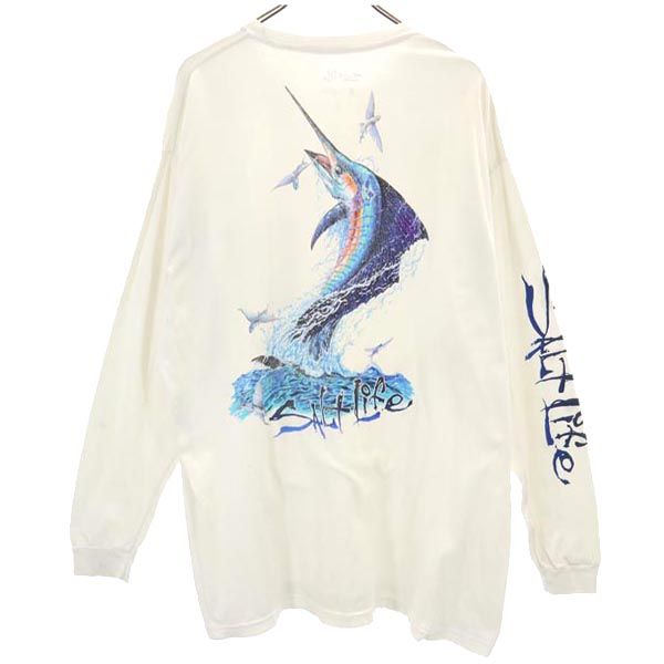 SALT LIFE ソルトライフ バックプリント 長袖 Tシャツ XL オフホワイト系 ロンT メンズ