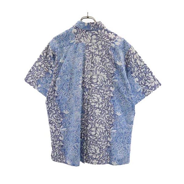 Go BaReFooT ゴーベアフット 90s オールド USA製 総柄 リバースプリント アロハシャツ L ブルー系 メンズ