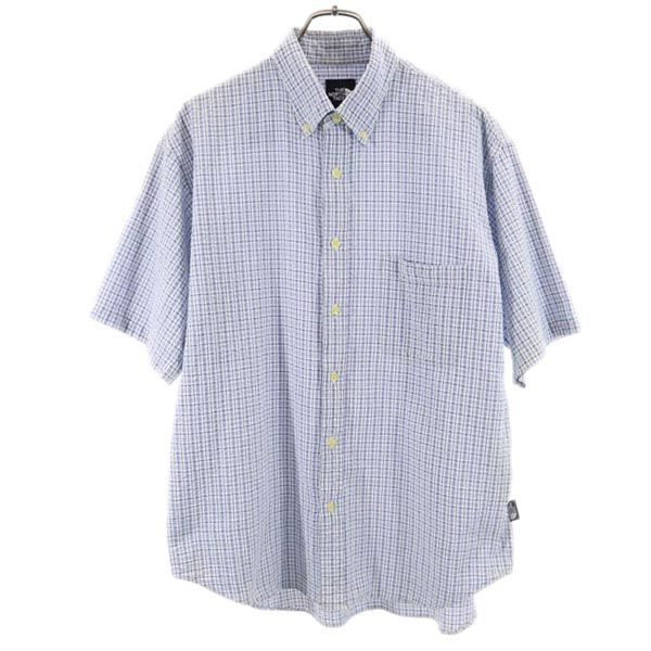 THE NORTH FACE ザノースフェイス アウトドア NT-4035X チェック柄 半袖 ボタンダウンシャツ L ブルー系 メンズ