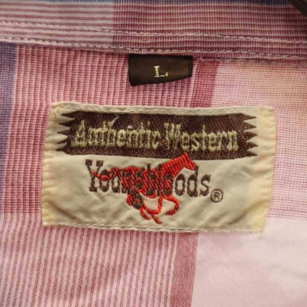 youngbloods ヤングブラッズ 70s 80s ヴィンテージ チェック柄 長袖 ウエスタンシャツ L 赤系 メンズ