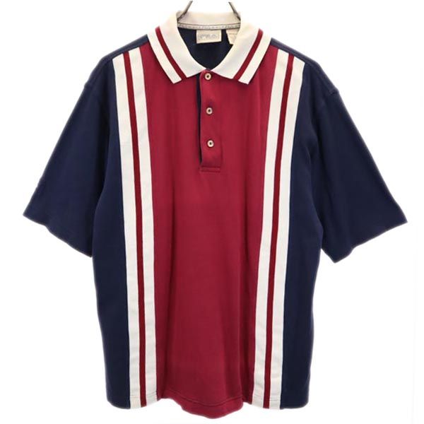 FILA フィラ 半袖 ポロシャツ S ボルドー×ネイビー メンズ