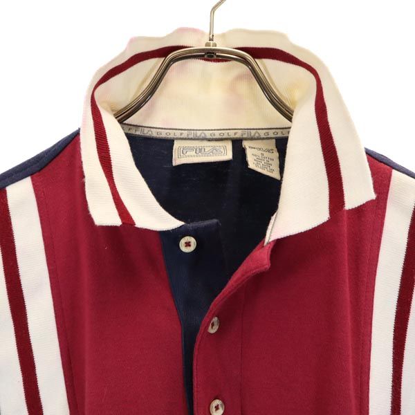 FILA フィラ 半袖 ポロシャツ S ボルドー×ネイビー メンズ