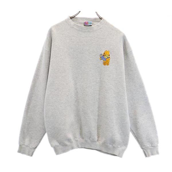 TSi USA製 プーさんデザイン刺繍 長袖 スウェット トレーナー L グレー メンズ