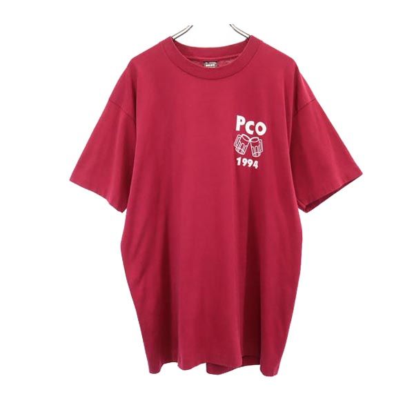 FRUIT OF THE LOOM フルーツオブザルーム 90s オールド USA製 両面ロゴプリント 半袖 Tシャツ XL えんじ メンズ