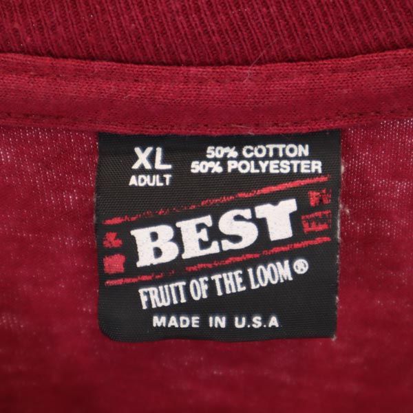 FRUIT OF THE LOOM フルーツオブザルーム 90s オールド USA製 両面ロゴプリント 半袖 Tシャツ XL えんじ メンズ