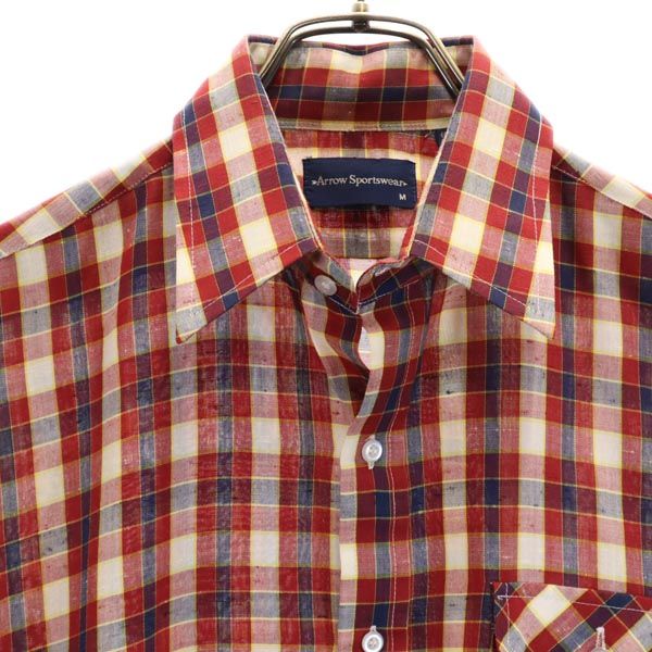 ARROW アロー 80s ヴィンテージ チェック 半袖 シャツ M レッド系 メンズ