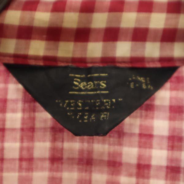 Sears シアーズ 70s ヴィンテージ チェック柄 長袖 ウエスタンシャツ L レッド×ホワイト メンズ