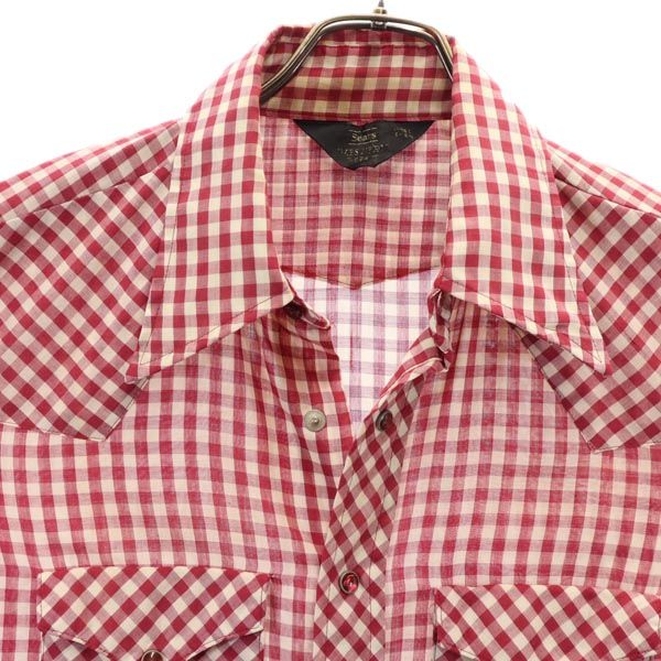 シアーズ 70s ヴィンテージ チェック柄 長袖 ウエスタンシャツ L レッド×ホワイト Sears メンズ