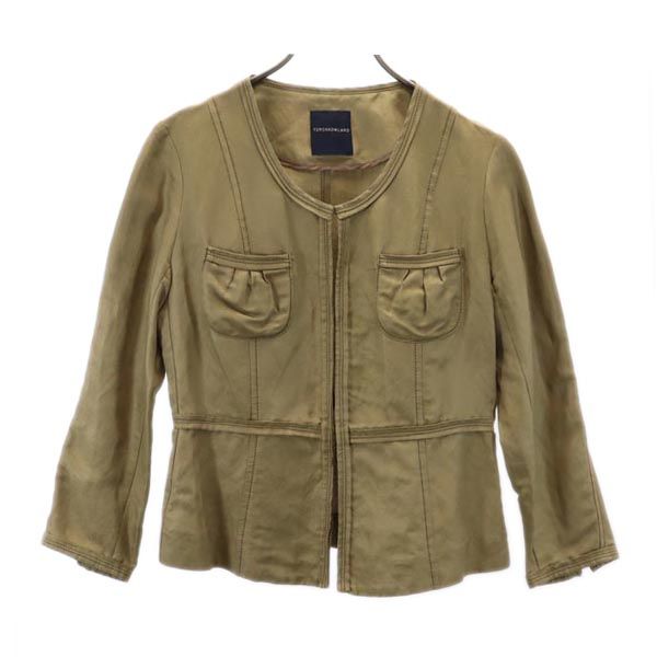 TOMORROWLAND トゥモローランド 日本製 リネン シルクブレンド ノーカラージャケット 38 ブラウン系 collection レディース