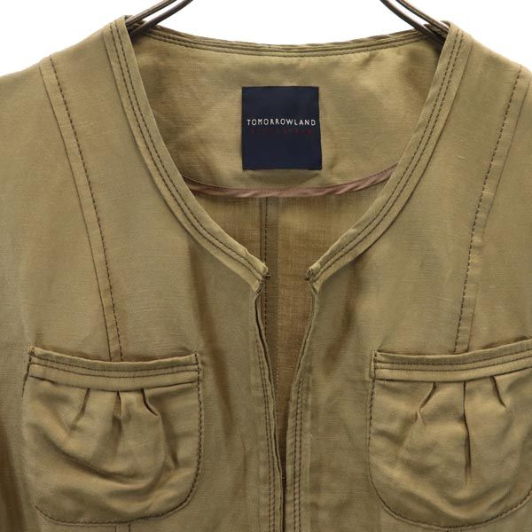 TOMORROWLAND トゥモローランド 日本製 リネン シルクブレンド ノーカラージャケット 38 ブラウン系 collection レディース