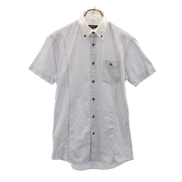 BURBERRY BLACK LABEL バーバリーブラックレーベル 三陽商会 日本製 ストライプ柄 半袖 ボタンダウンシャツ 2 白系 メンズ