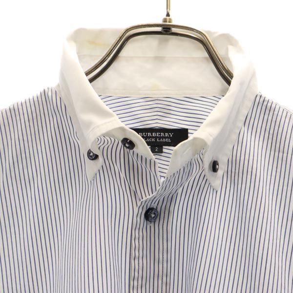 BURBERRY BLACK LABEL バーバリーブラックレーベル 三陽商会 日本製 ストライプ柄 半袖 ボタンダウンシャツ 2 白系 メンズ
