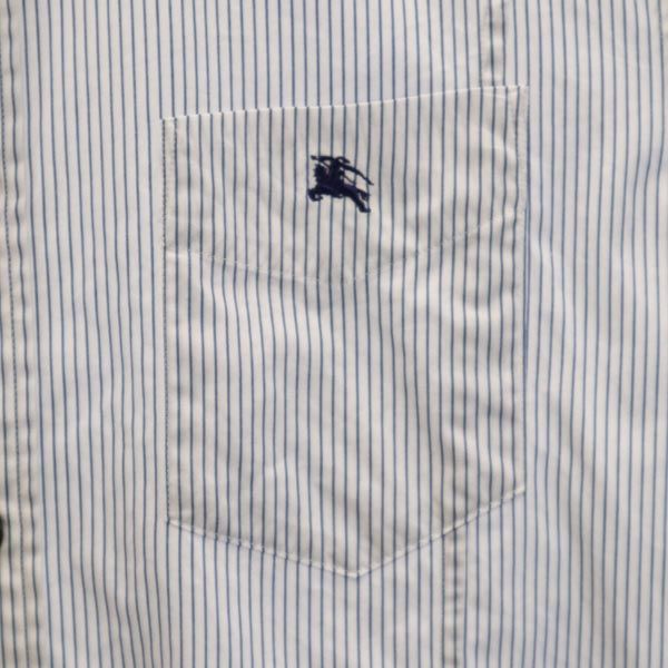 BURBERRY BLACK LABEL バーバリーブラックレーベル 三陽商会 日本製 ストライプ柄 半袖 ボタンダウンシャツ 2 白系 メンズ