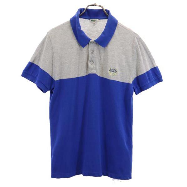 KENZO ケンゾー バイカラー 半袖 ポロシャツ M グレー×ブルー 鹿の子 メンズ