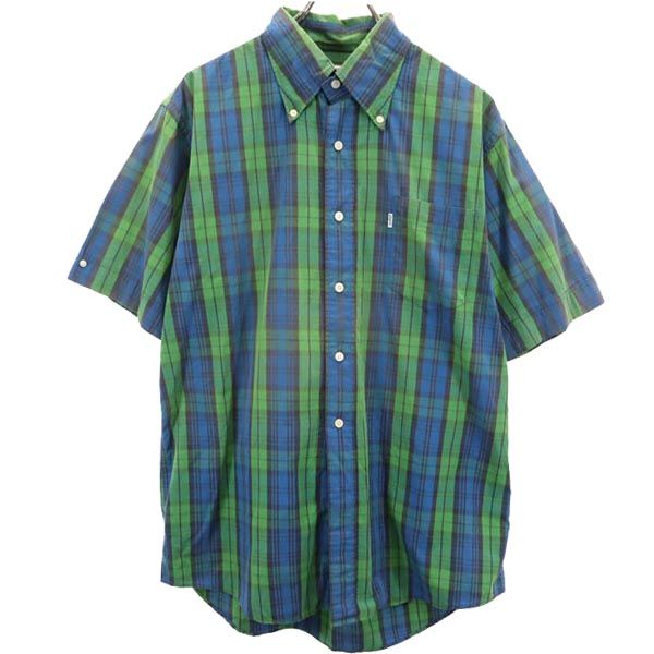 Levi's リーバイス チェック柄 半袖 ボタンダウンシャツ L グリーン×ブルー系 メンズ