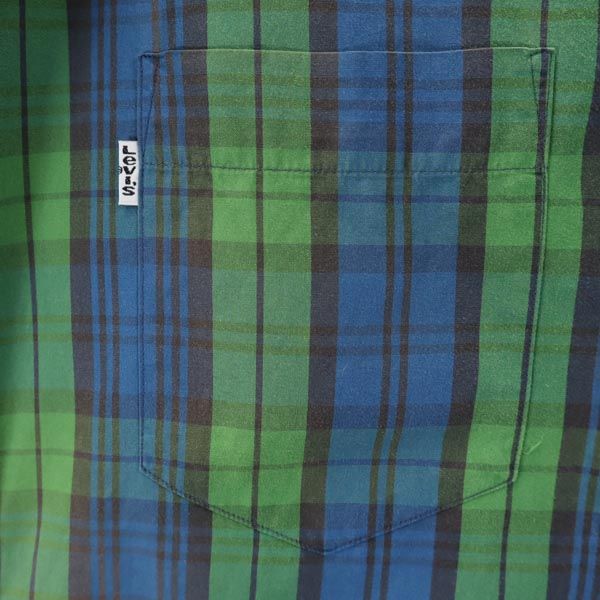Levi's リーバイス チェック柄 半袖 ボタンダウンシャツ L グリーン×ブルー系 メンズ