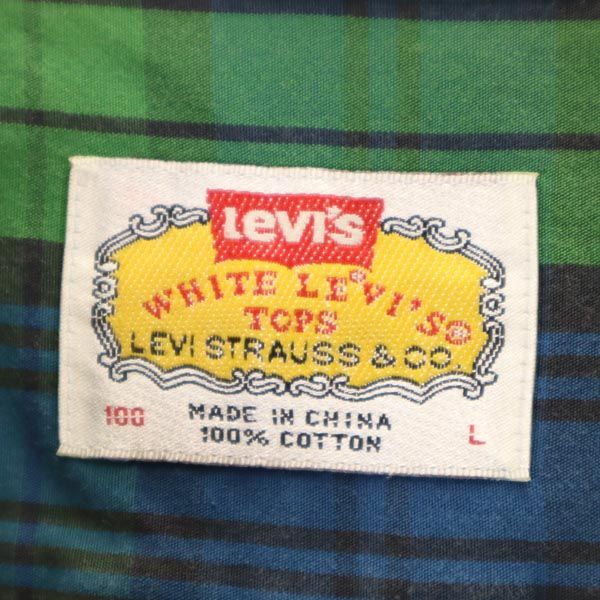 Levi's リーバイス チェック柄 半袖 ボタンダウンシャツ L グリーン×ブルー系 メンズ