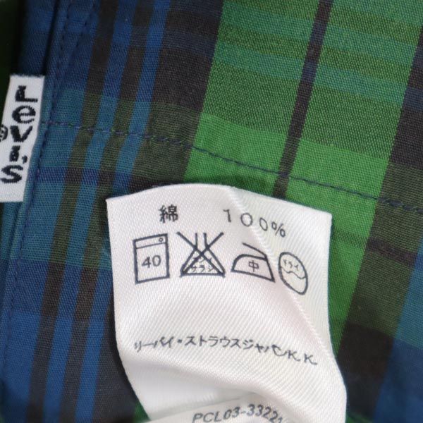 Levi's リーバイス チェック柄 半袖 ボタンダウンシャツ L グリーン×ブルー系 メンズ