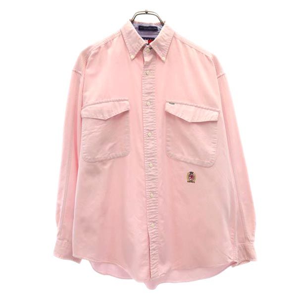 TOMMY HILFIGER トミーヒルフィガー 90s オールド フラッグタグ オックスフォード 長袖 ボタンダウンシャツ M ピンク メンズ