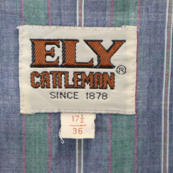 ELY CATTLEMAN エリーキャトルマン 70s ヴィンテージ チェック柄 長袖 ウエスタンシャツ 17.5- グリーン×ブルー メンズ