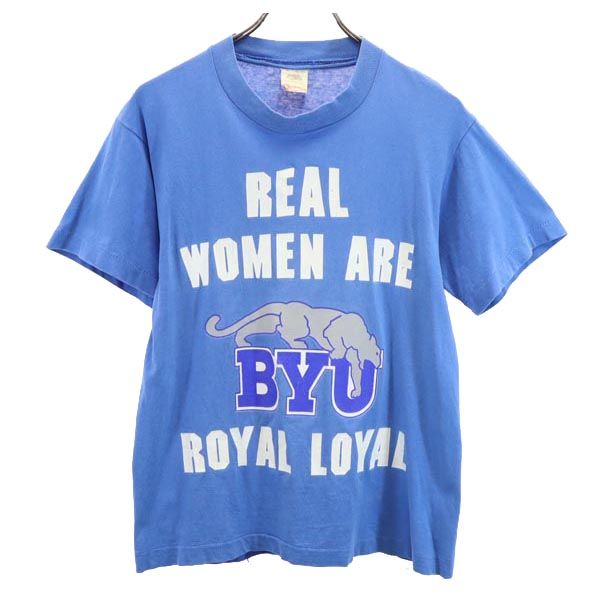 FRUIT OF THE LOOM フルーツオブザルーム 90s オールド USA製 プリント 半袖 Tシャツ S ブルー BYU メンズ