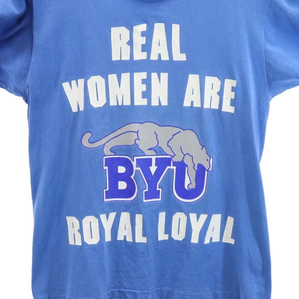 FRUIT OF THE LOOM フルーツオブザルーム 90s オールド USA製 プリント 半袖 Tシャツ S ブルー BYU メンズ