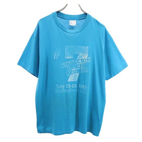 Hanes ヘインズ 90s オールド USA製 プリーツプリーズ 半袖 Tシャツ L ブルー系 メンズ