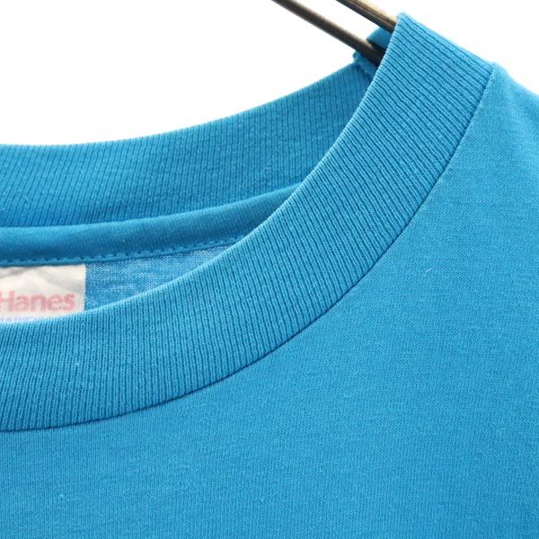 Hanes ヘインズ 90s オールド USA製 プリーツプリーズ 半袖 Tシャツ L ブルー系 メンズ