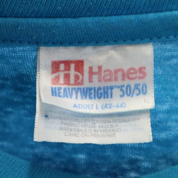 Hanes ヘインズ 90s オールド USA製 プリーツプリーズ 半袖 Tシャツ L ブルー系 メンズ
