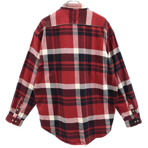 TOMMY HILFIGER トミーヒルフィガー 90s オールド フラッグタグ チェック柄 長袖 ネルシャツ L ボルドー系 メンズ