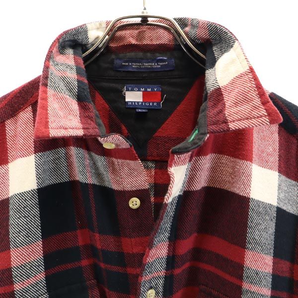 TOMMY HILFIGER トミーヒルフィガー 90s オールド フラッグタグ チェック柄 長袖 ネルシャツ L ボルドー系 メンズ