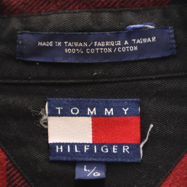 TOMMY HILFIGER トミーヒルフィガー 90s オールド フラッグタグ チェック柄 長袖 ネルシャツ L ボルドー系 メンズ