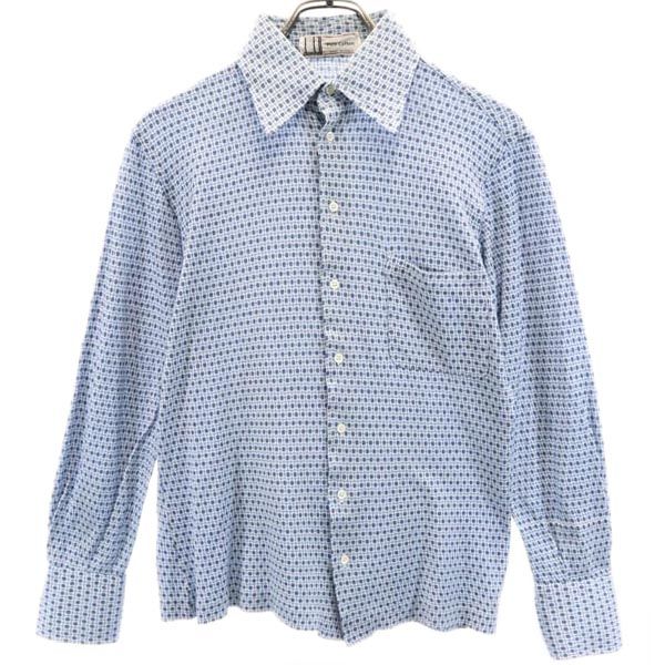 Dunhill ダンヒル 80s ヴィンテージ イタリア製 総柄 長袖 シャツ ホワイト×ブルー メンズ