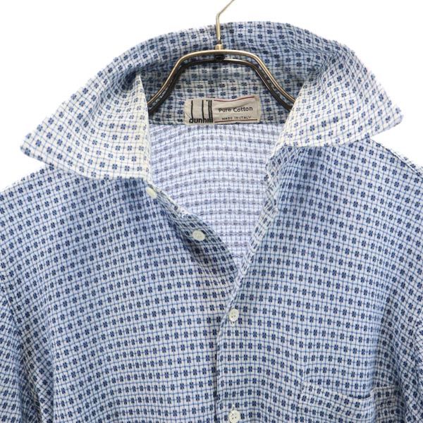 Dunhill ダンヒル 80s ヴィンテージ イタリア製 総柄 長袖 シャツ ホワイト×ブルー メンズ
