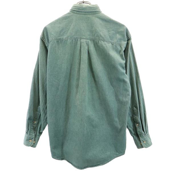 LANDS' END ランズエンド 90s オールド USA製 長袖 ボタンダウンシャツ S グリーン デニム メンズ