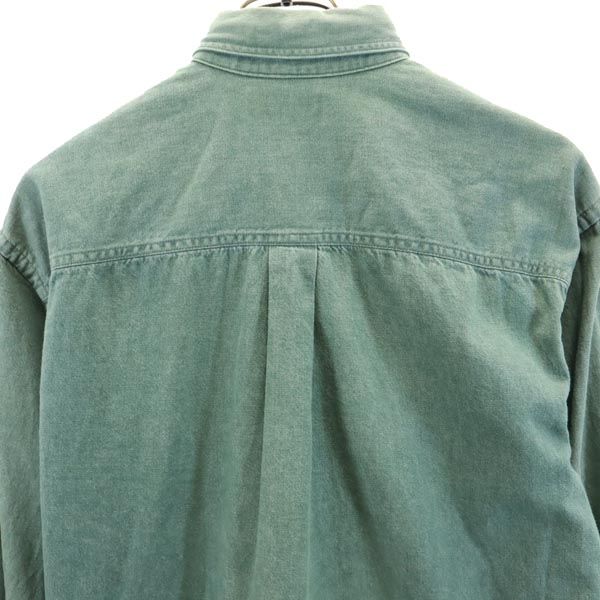 LANDS' END ランズエンド 90s オールド USA製 長袖 ボタンダウンシャツ S グリーン デニム メンズ