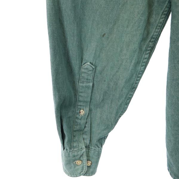 LANDS' END ランズエンド 90s オールド USA製 長袖 ボタンダウンシャツ S グリーン デニム メンズ