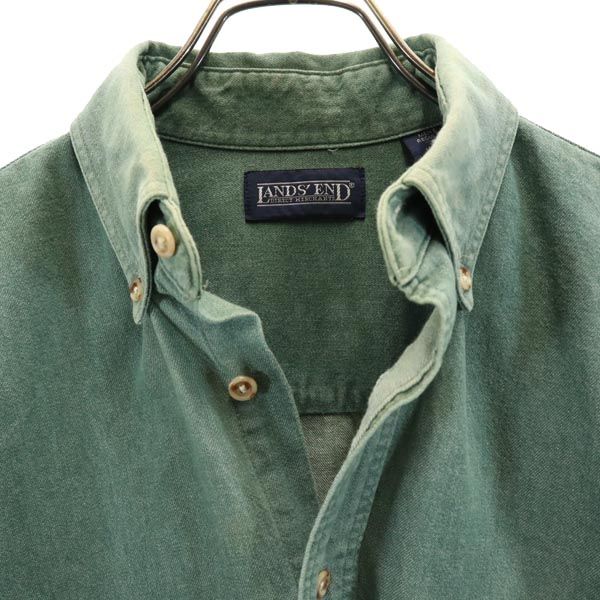 LANDS' END ランズエンド 90s オールド USA製 長袖 ボタンダウンシャツ S グリーン デニム メンズ