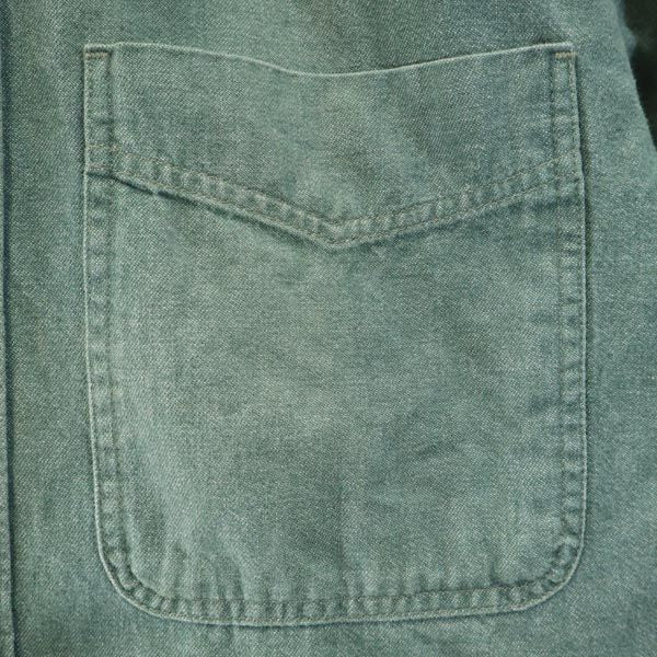 LANDS' END ランズエンド 90s オールド USA製 長袖 ボタンダウンシャツ S グリーン デニム メンズ