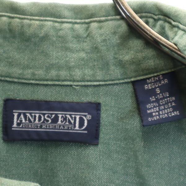 LANDS' END ランズエンド 90s オールド USA製 長袖 ボタンダウンシャツ S グリーン デニム メンズ
